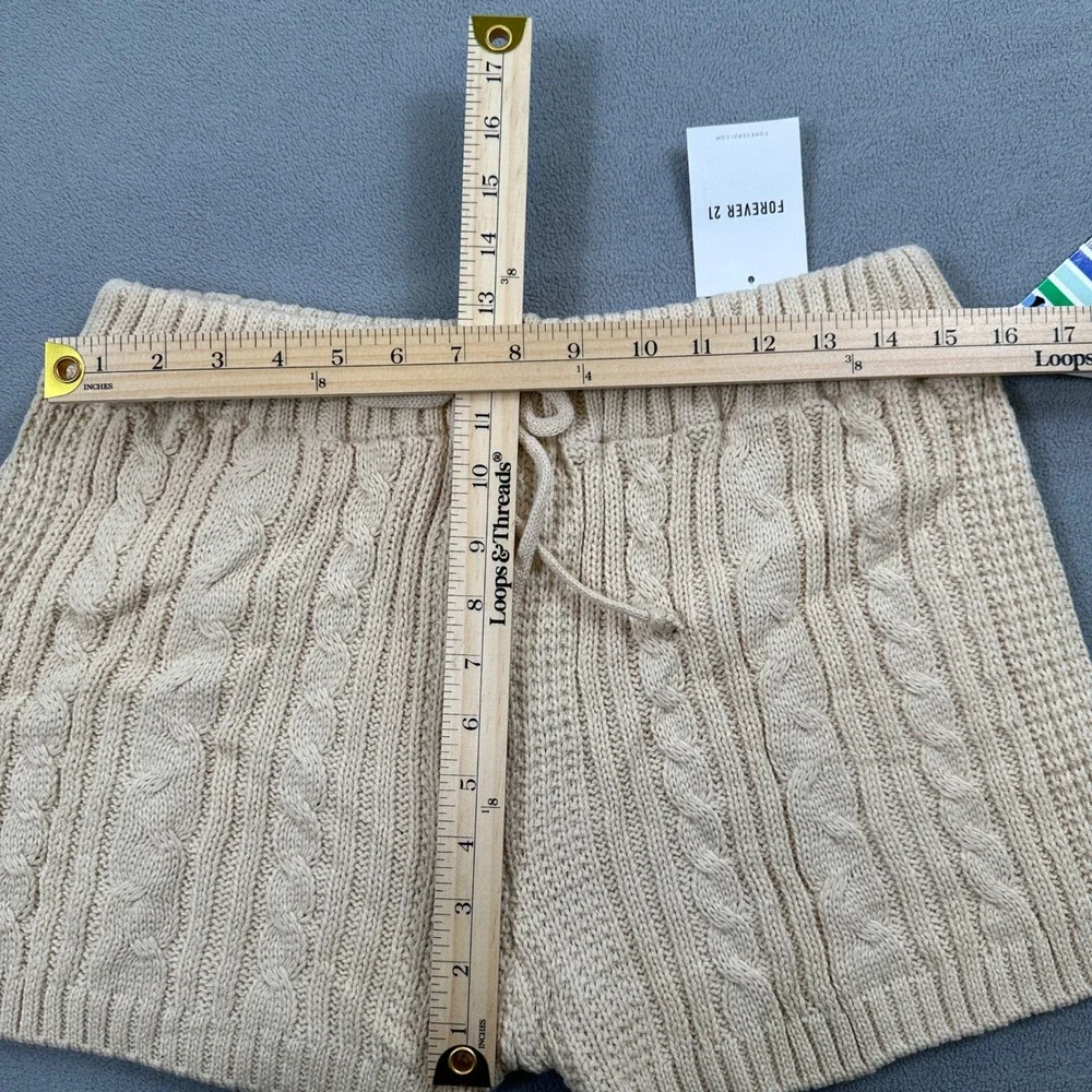 Forever 21 Pantone M Womens Cable Knit Shorts Sand Beige Drawstring Waist Casual